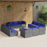 NNEVL 13 Piece Garden Lounge Set with Cushions Poly Rattan Grey