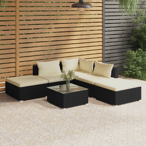NNEVL 6 Piece Garden Lounge Set with Cushions Poly Rattan Black