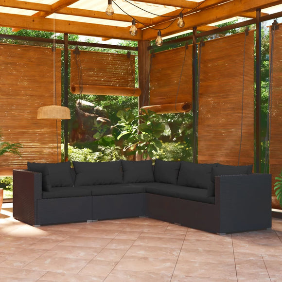 NNEVL 5 Piece Garden Lounge Set with Cushions Poly Rattan Black