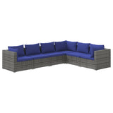 NNEVL 6 Piece Garden Lounge Set with Cushions Poly Rattan Grey
