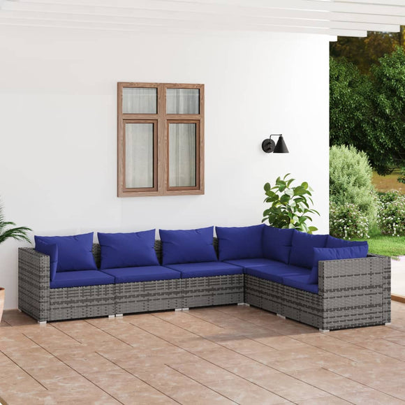 NNEVL 6 Piece Garden Lounge Set with Cushions Poly Rattan Grey