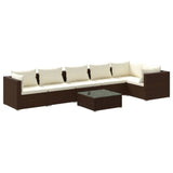 NNEVL 7 Piece Garden Lounge Set with Cushions Poly Rattan Brown