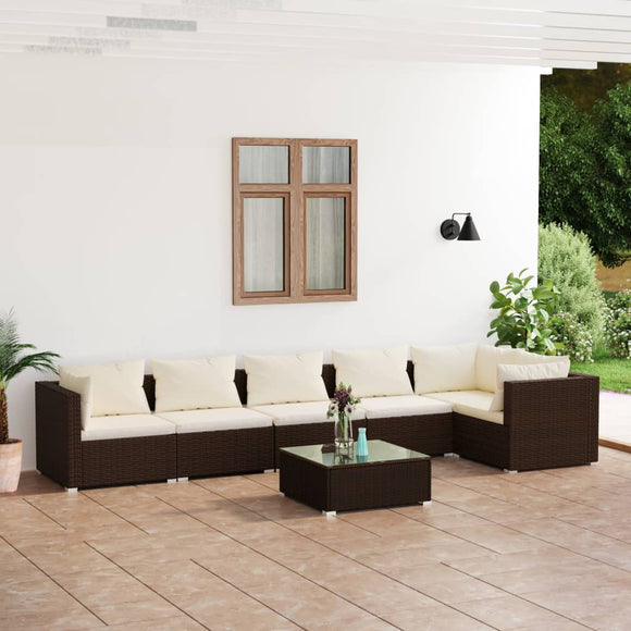 NNEVL 7 Piece Garden Lounge Set with Cushions Poly Rattan Brown