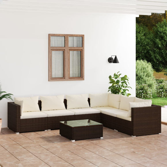 NNEVL 7 Piece Garden Lounge Set with Cushions Poly Rattan Brown
