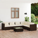 NNEVL 7 Piece Garden Lounge Set with Cushions Poly Rattan Brown