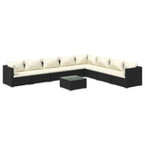 NNEVL 9 Piece Garden Lounge Set with Cushions Poly Rattan Black