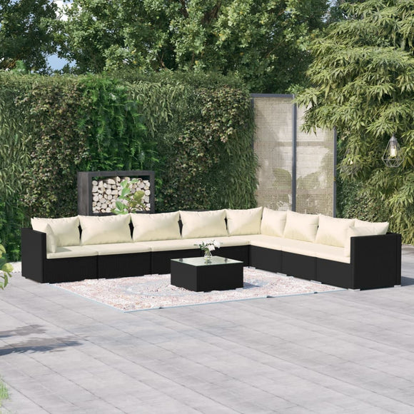 NNEVL 9 Piece Garden Lounge Set with Cushions Poly Rattan Black