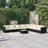 NNEVL 9 Piece Garden Lounge Set with Cushions Poly Rattan Black