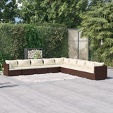 NNEVL 9 Piece Garden Lounge Set with Cushions Poly Rattan Brown