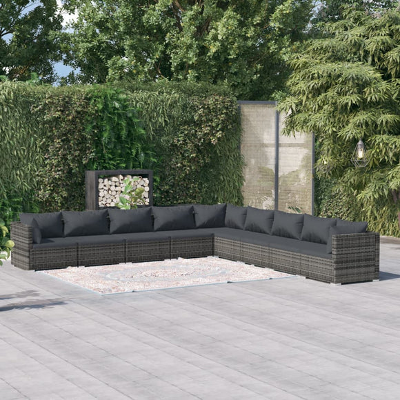 NNEVL 9 Piece Garden Lounge Set with Cushions Poly Rattan Grey