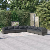 NNEVL 9 Piece Garden Lounge Set with Cushions Poly Rattan Grey