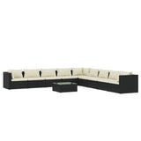 NNEVL 10 Piece Garden Lounge Set with Cushions Poly Rattan Black
