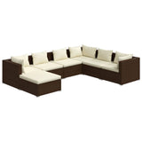 NNEVL 7 Piece Garden Lounge Set with Cushions Poly Rattan Brown
