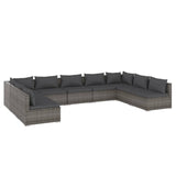 NNEVL 9 Piece Garden Lounge Set with Cushions Poly Rattan Grey