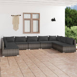 NNEVL 9 Piece Garden Lounge Set with Cushions Poly Rattan Grey