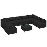 NNEVL 10 Piece Garden Lounge Set with Cushions Poly Rattan Black