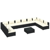 NNEVL 11 Piece Garden Lounge Set with Cushions Poly Rattan Black