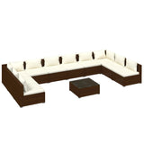 NNEVL 11 Piece Garden Lounge Set with Cushions Poly Rattan Brown