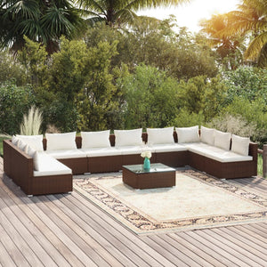 NNEVL 11 Piece Garden Lounge Set with Cushions Poly Rattan Brown