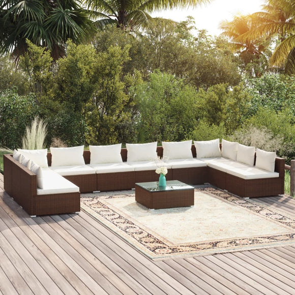 NNEVL 11 Piece Garden Lounge Set with Cushions Poly Rattan Brown