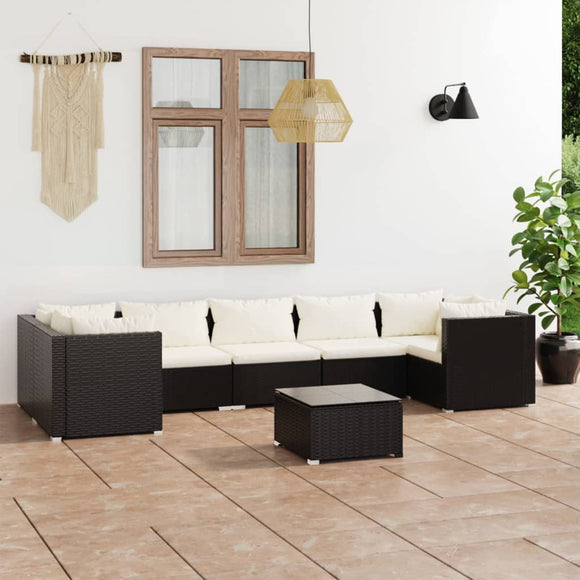 NNEVL 8 Piece Garden Lounge Set with Cushions Poly Rattan Black