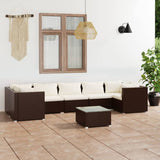 NNEVL 8 Piece Garden Lounge Set with Cushions Poly Rattan Brown