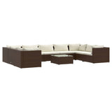 NNEVL 10 Piece Garden Lounge Set with Cushions Poly Rattan Brown