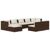 NNEVL 9 Piece Garden Lounge Set with Cushions Brown Poly Rattan