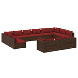 NNEVL 13 Piece Garden Lounge Set with Cushions Brown Poly Rattan