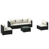 NNEVL 6 Piece Garden Lounge Set with Cushions Poly Rattan Black