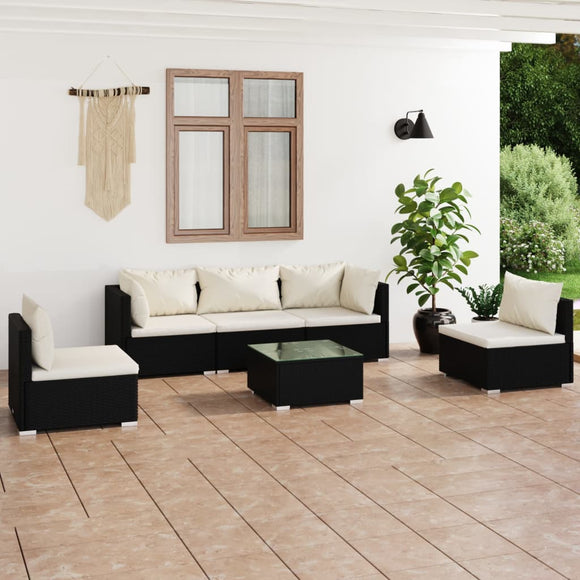 NNEVL 6 Piece Garden Lounge Set with Cushions Poly Rattan Black