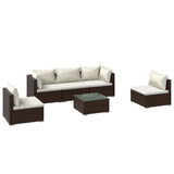 NNEVL 6 Piece Garden Lounge Set with Cushions Poly Rattan Brown