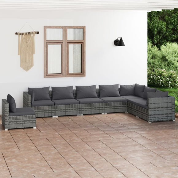 NNEVL 8 Piece Garden Lounge Set with Cushions Poly Rattan Grey