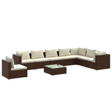 NNEVL 9 Piece Garden Lounge Set with Cushions Poly Rattan Brown