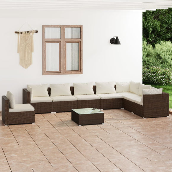 NNEVL 9 Piece Garden Lounge Set with Cushions Poly Rattan Brown