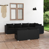 NNEVL 7 Piece Garden Lounge Set with Cushions Black Poly Rattan