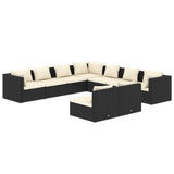 NNEVL 9 Piece Garden Lounge Set with Cushions Black Poly Rattan