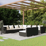NNEVL 9 Piece Garden Lounge Set with Cushions Black Poly Rattan