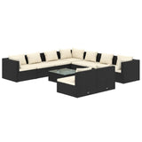 NNEVL 10 Piece Garden Lounge Set with Cushions Black Poly Rattan