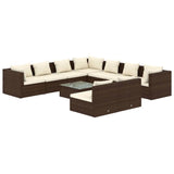 NNEVL 10 Piece Garden Lounge Set with Cushions Brown Poly Rattan