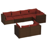 NNEVL 7 Piece Garden Lounge Set with Cushions Brown Poly Rattan