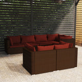 NNEVL 7 Piece Garden Lounge Set with Cushions Brown Poly Rattan