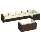 NNEVL 8 Piece Garden Lounge Set with Cushions Brown Poly Rattan