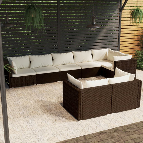 NNEVL 8 Piece Garden Lounge Set with Cushions Brown Poly Rattan