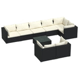 NNEVL 9 Piece Garden Lounge Set with Cushions Black Poly Rattan