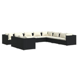 NNEVL 10 Piece Garden Lounge Set with Cushions Black Poly Rattan