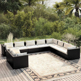 NNEVL 10 Piece Garden Lounge Set with Cushions Black Poly Rattan