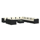 NNEVL 12 Piece Garden Lounge Set with Cushions Black Poly Rattan