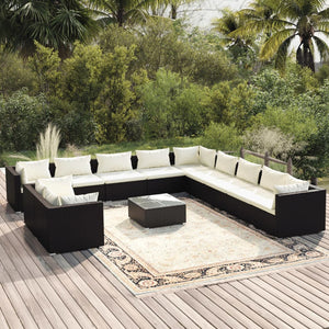 NNEVL 12 Piece Garden Lounge Set with Cushions Black Poly Rattan