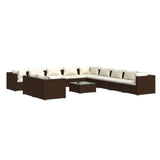 NNEVL 12 Piece Garden Lounge Set with Cushions Brown Poly Rattan